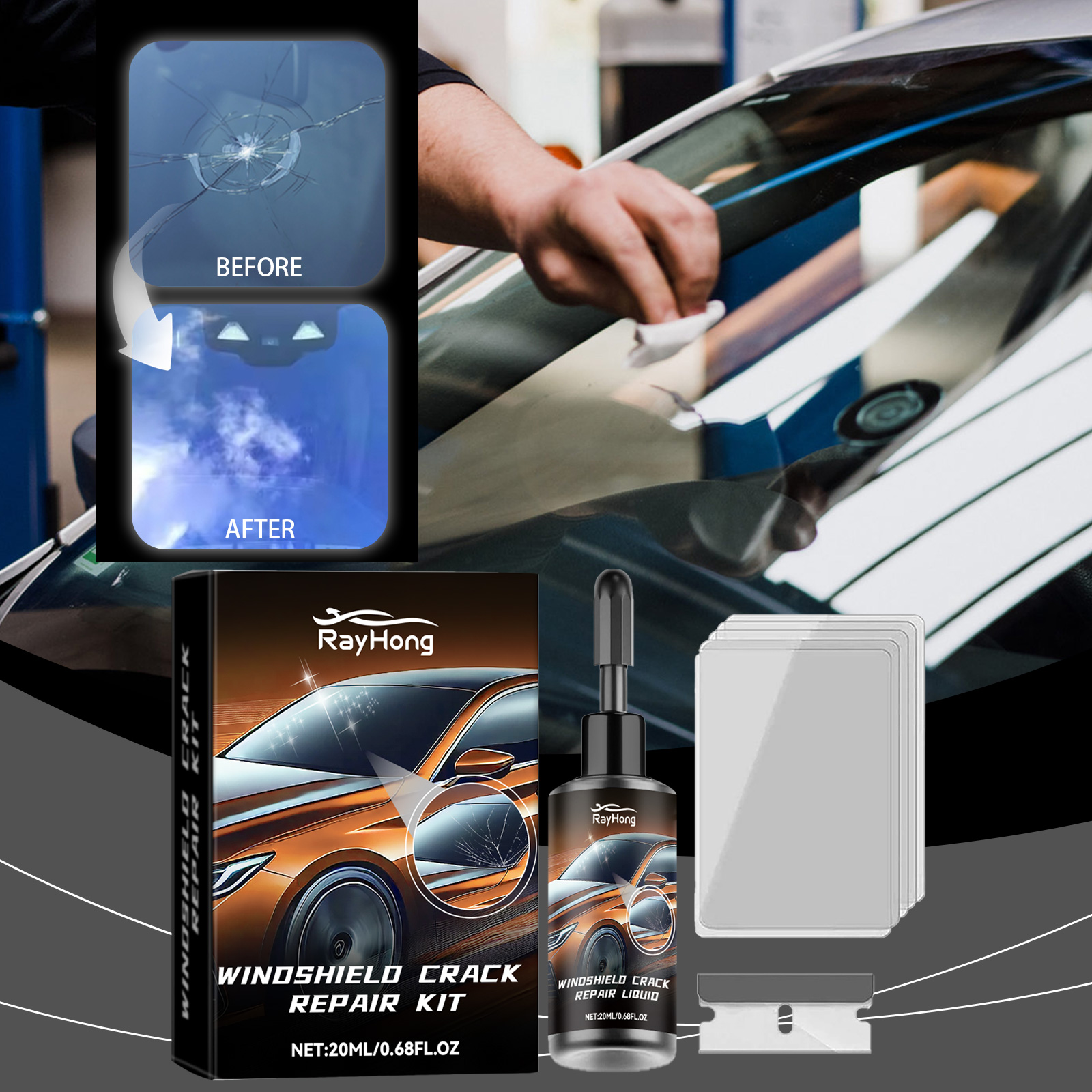 Car Windshield Crack Repair Re – обзор и цена Liquid Uv Glue Kit